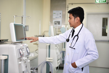 Tester With Advanced Dialysis Equipment In Hospital